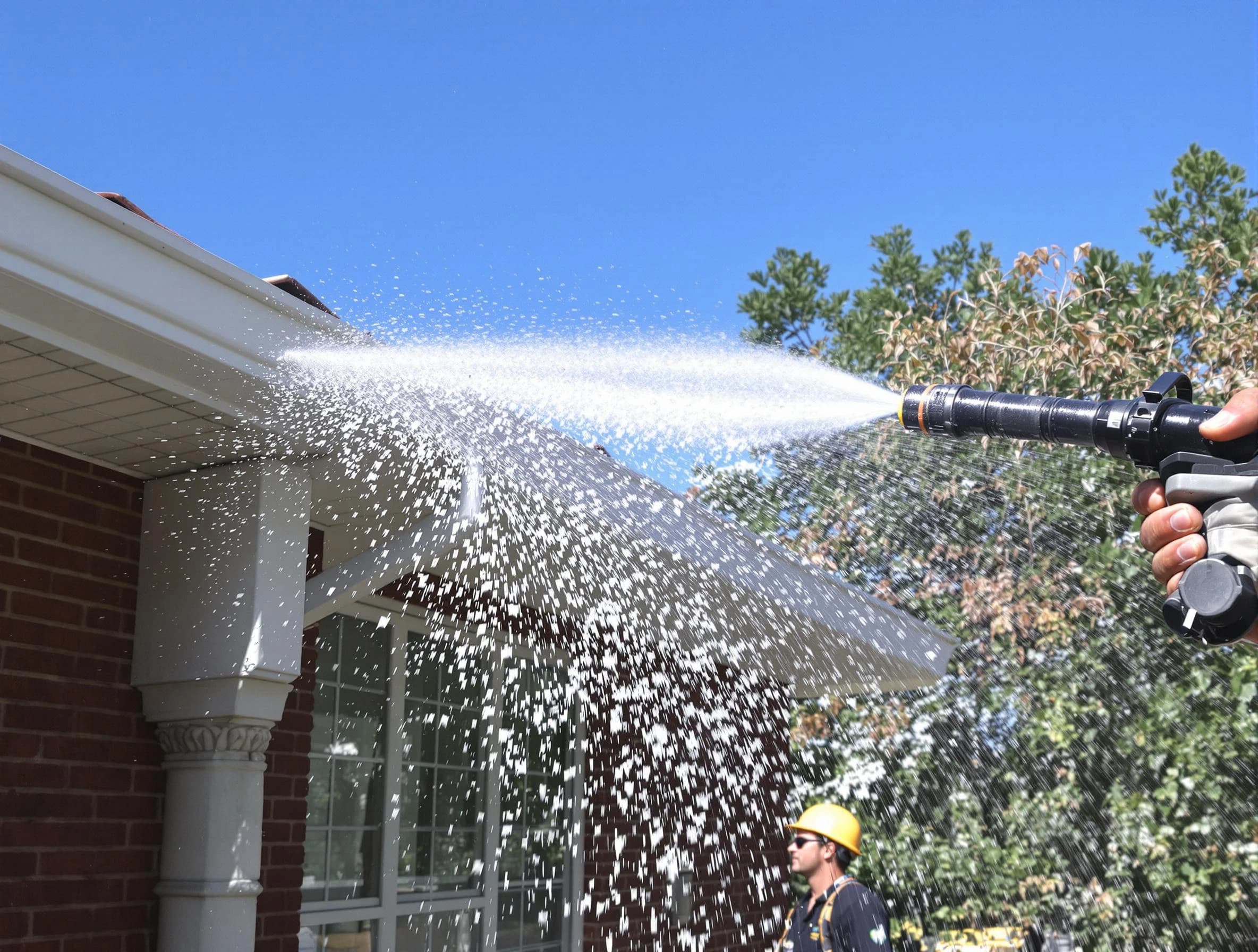 Cleared downspout by Painesville Roofing Company ensuring unrestricted flow in Painesville, OH