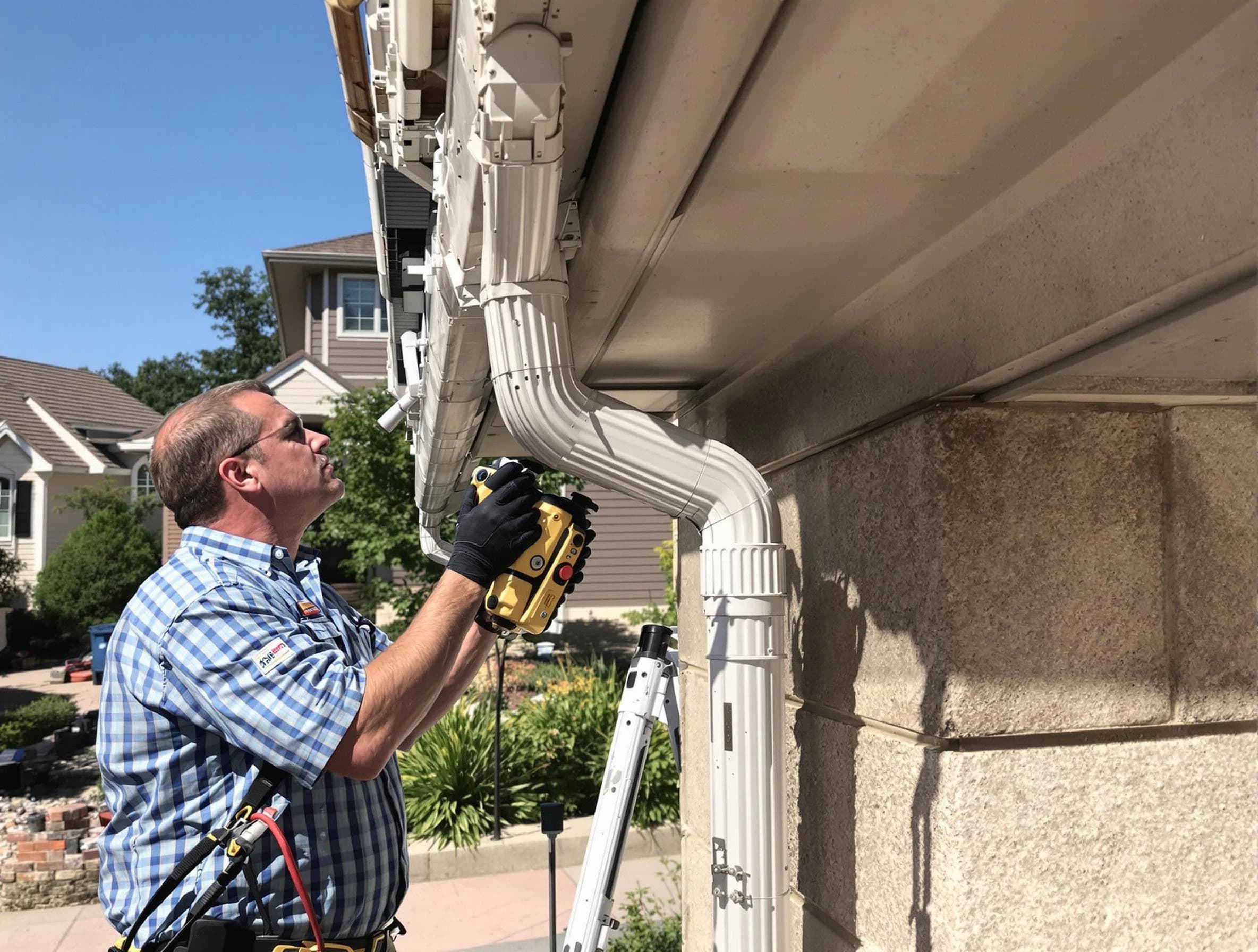 Close-up of a restored downspout system by Painesville Roofing Company in Painesville, OH