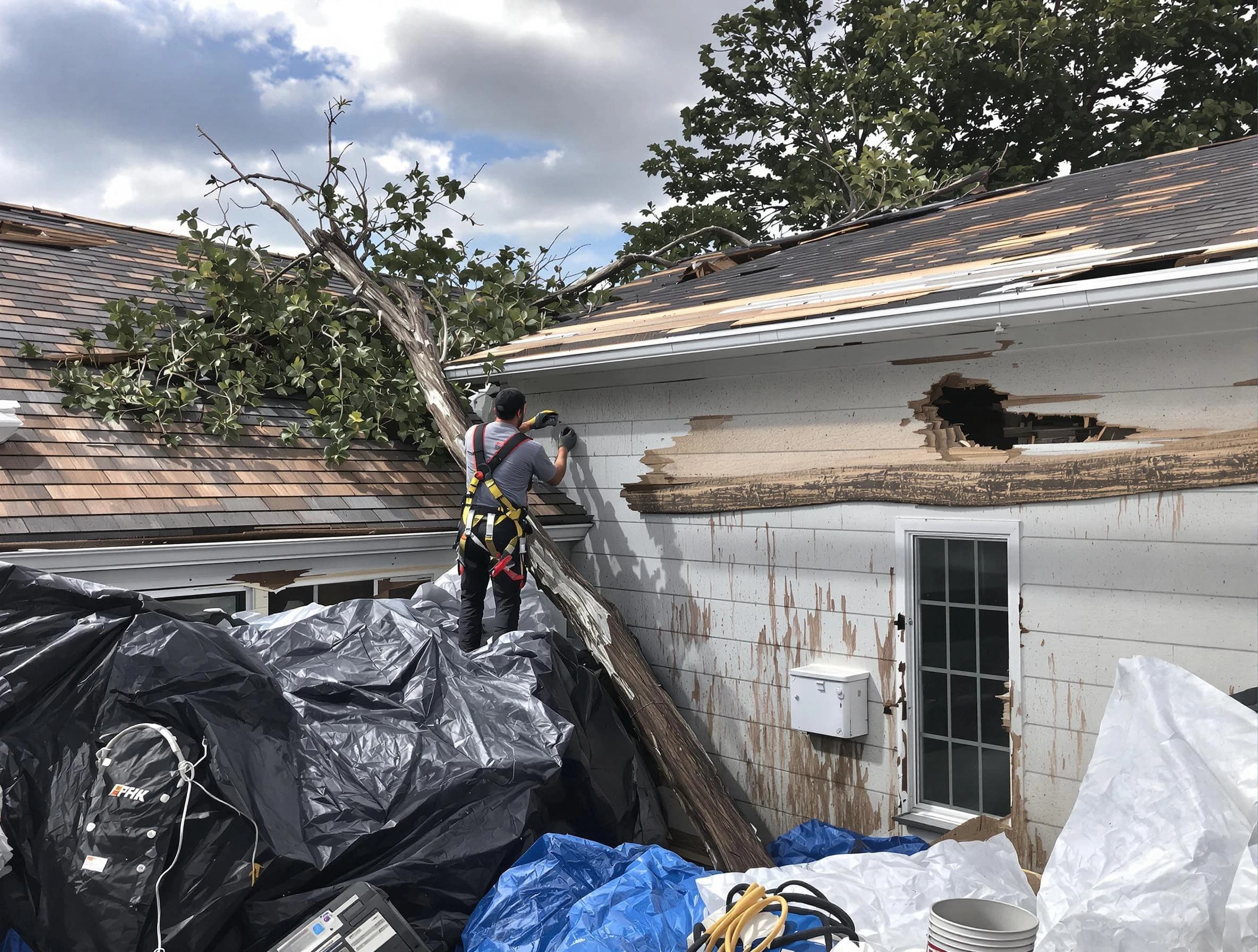 Painesville Roofing Company technicians handling urgent roof damage in Painesville, OH