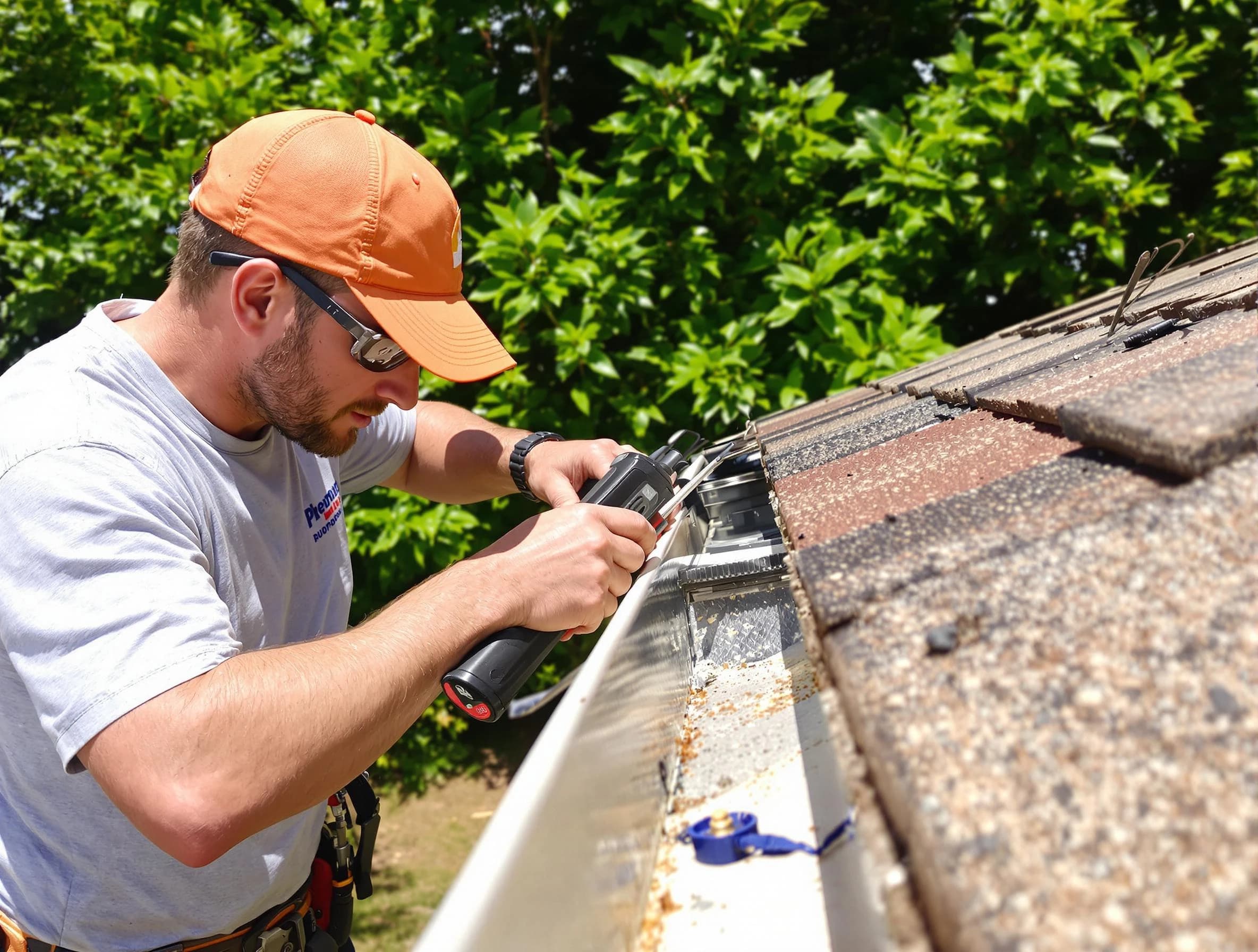 Painesville Roofing Company specialists conducting a gutter repair in Painesville, OH