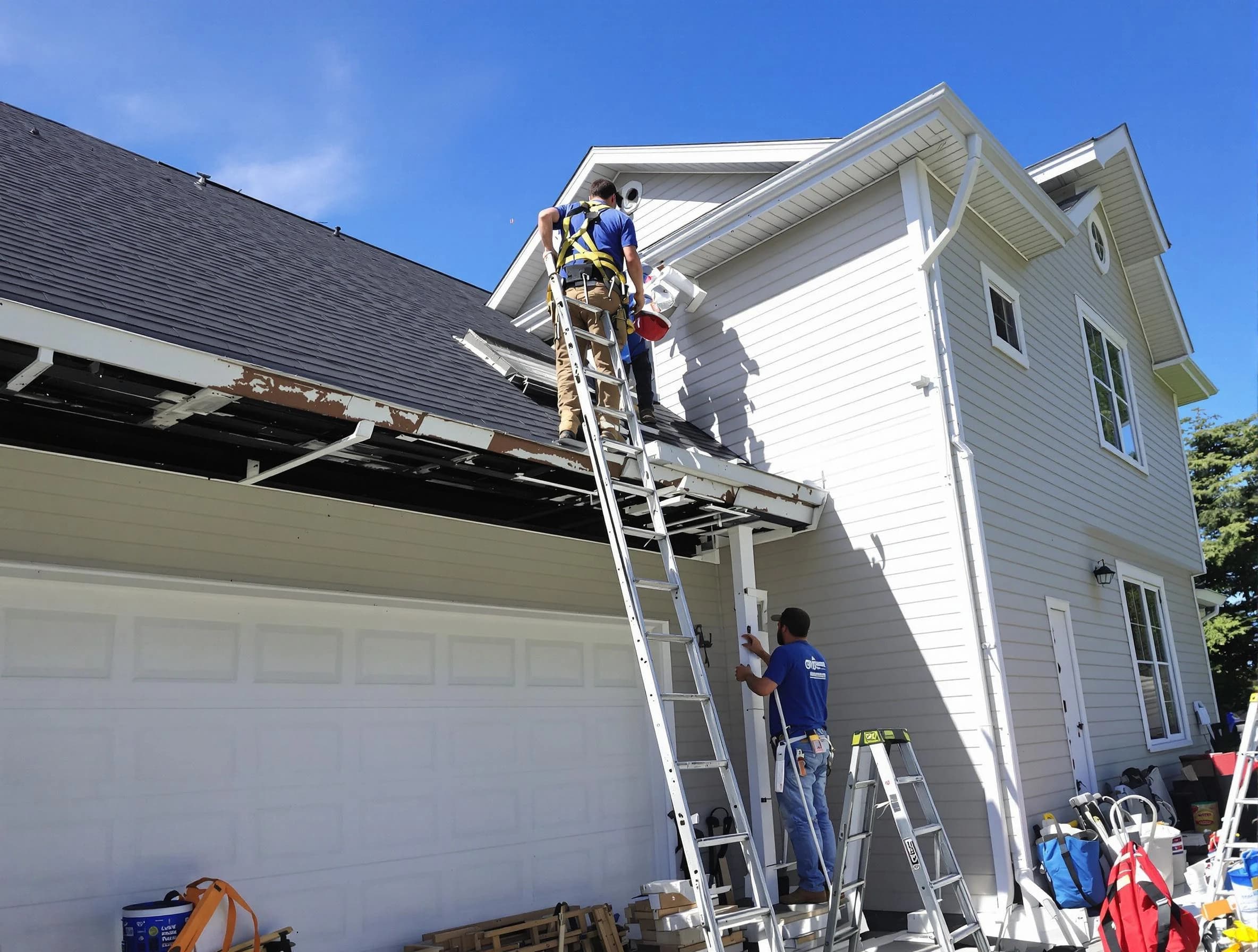 Newly replaced gutters by Painesville Roofing Company in Painesville, OH