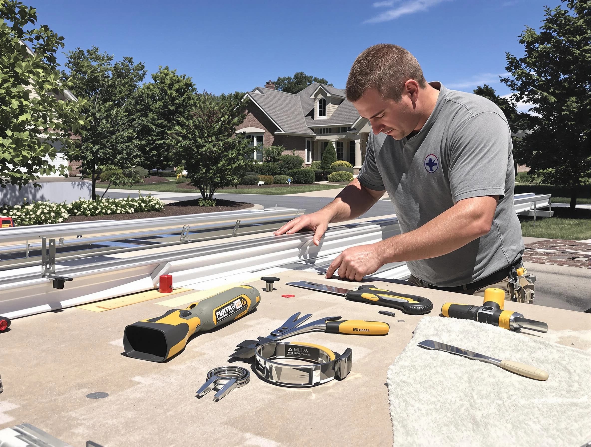 Freshly installed seamless gutter by Painesville Roofing Company in Painesville, OH