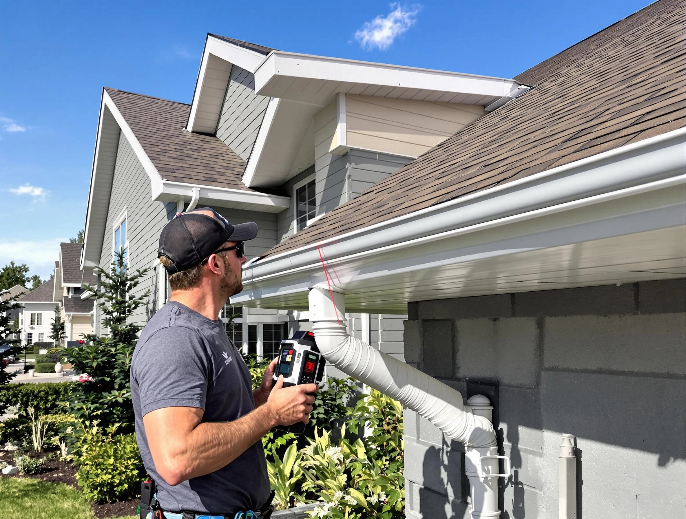 Painesville Roofing Company installing seamless gutters in Painesville, OH