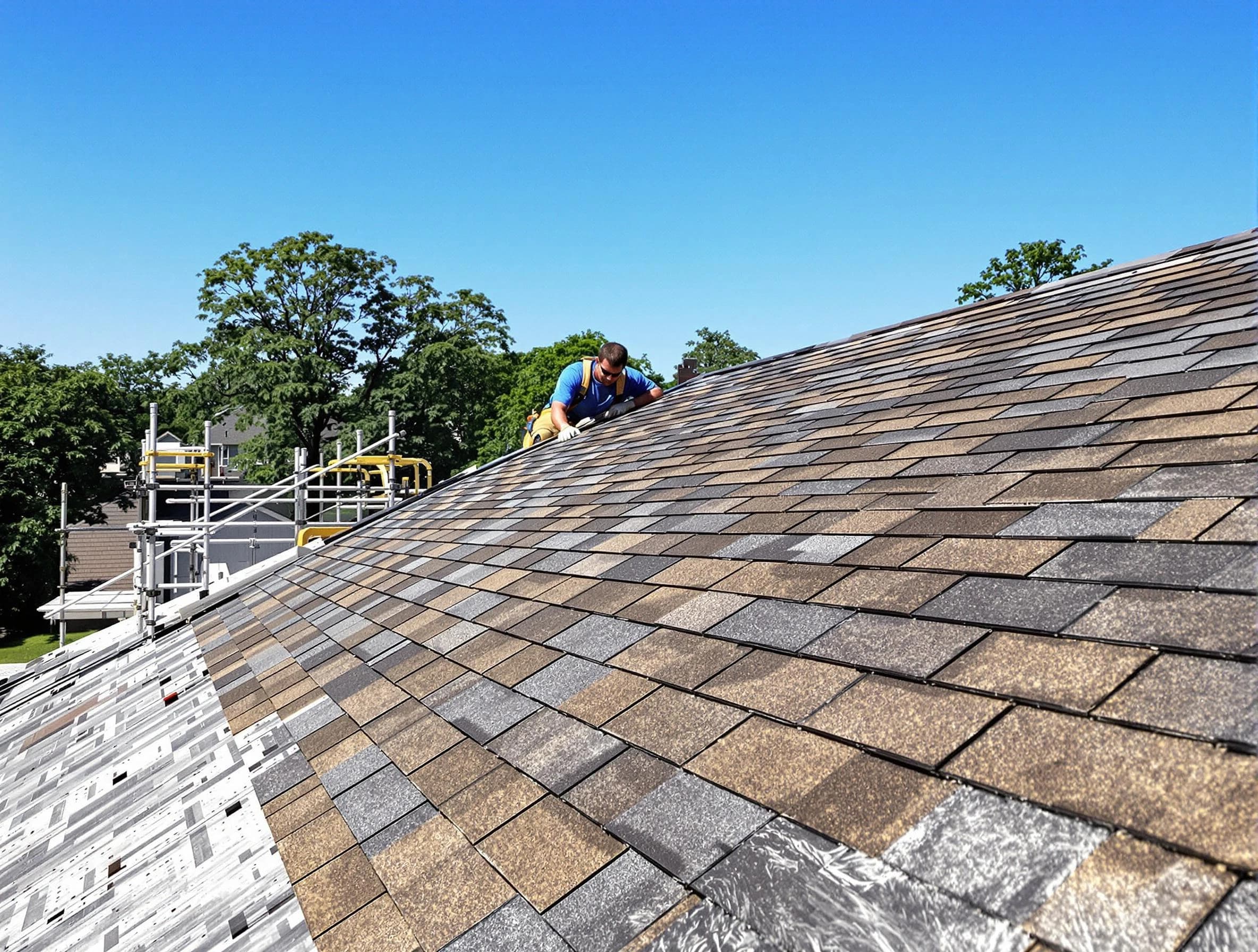 Close-up of new shingles installed by Painesville Roofing Company in Painesville, OH